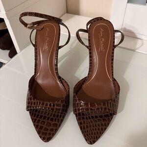 Anne Michelle Dark Brown Croc-Pattern Heels